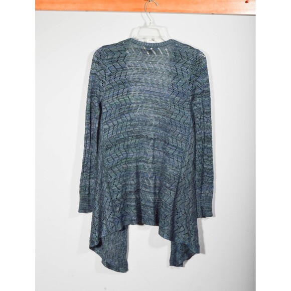 One World Navy Blue Heather Open Front Drapey Long Cardigan Sweater Sz XS - Picture 2 of 3